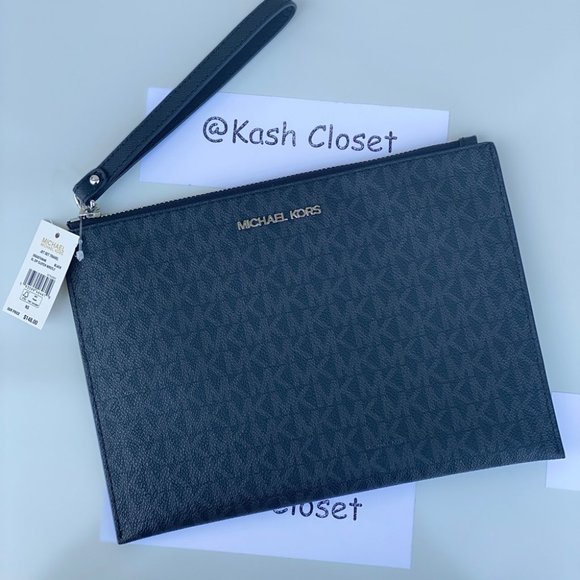 Michael Kors MK JST Logo XL Zip Wristlet Clutch - BLACK - Picture 3 of 7